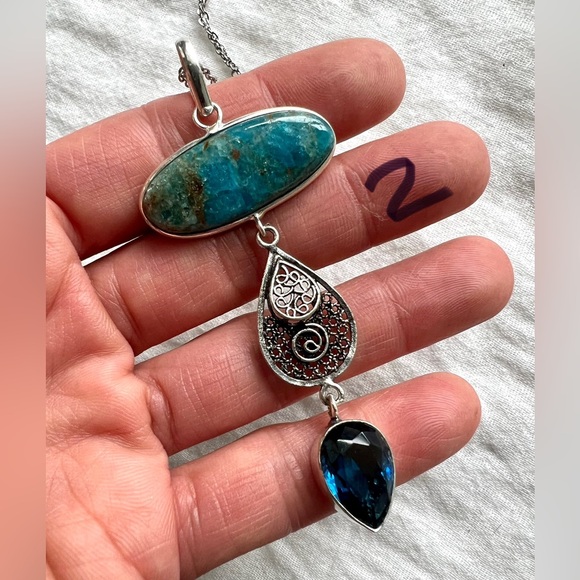 925 You Choose! Vintage Style Apatite Chandelier Pendant Necklace - Picture 4 of 9